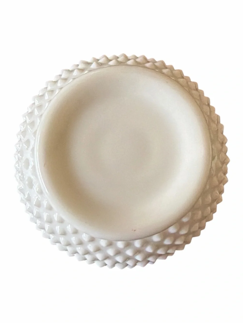 Vintage Fenton White Milk Hobnail Ruffled Rim Large Rose Bowl Vase - 6 1/8